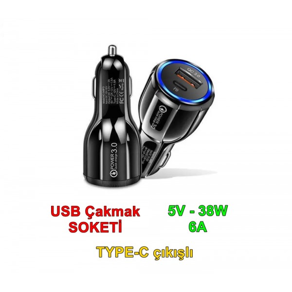 USB SARJ CAKMAK UCU 38W 5V 6A TYPE-C